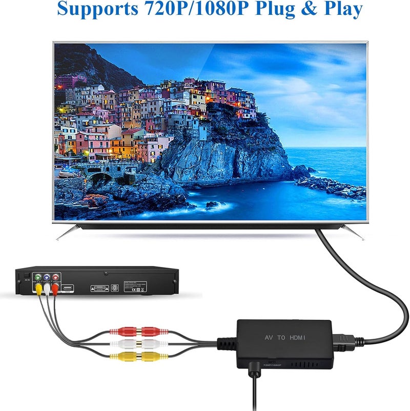 Amtake RCA to HDMI Converter,AV to HDMI Adapter,RCA to HDMI Composite Audio Video Converter Compatible with PS1, PS2, PS3, STB, Xbox, VHS, VCR,Black-Ray DVD Players - Image 2